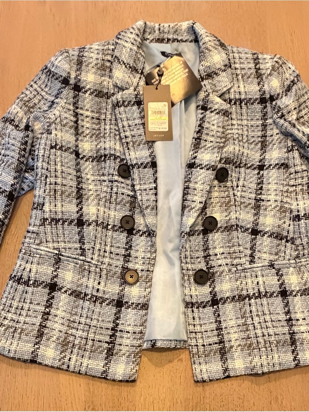Jones New York Light Oxford Blue Blazer with Black & White Tweed Trim Size PM